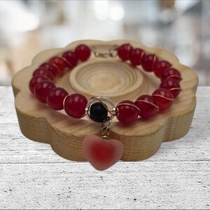 Handmade wirewrapped Red Heart Charm Bracelet